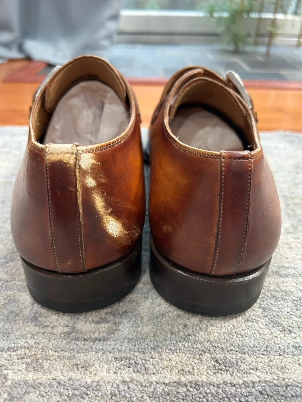 Magnanni Men’s 11.5M Leather Single Monk Strap Dress Shoes Cognac Brown